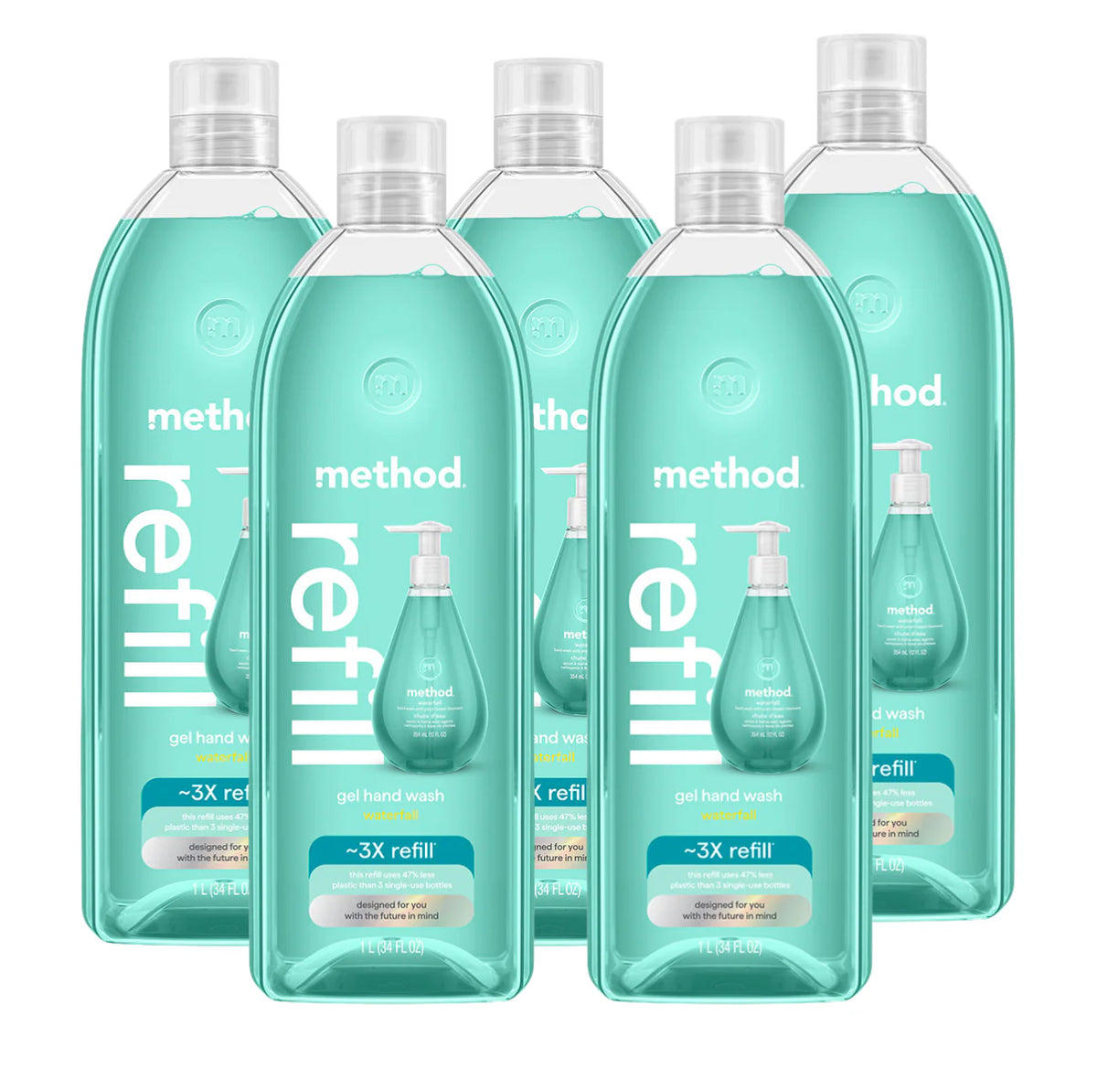 waterfall gel hand wash refill 5-count bundle, 170 fl oz