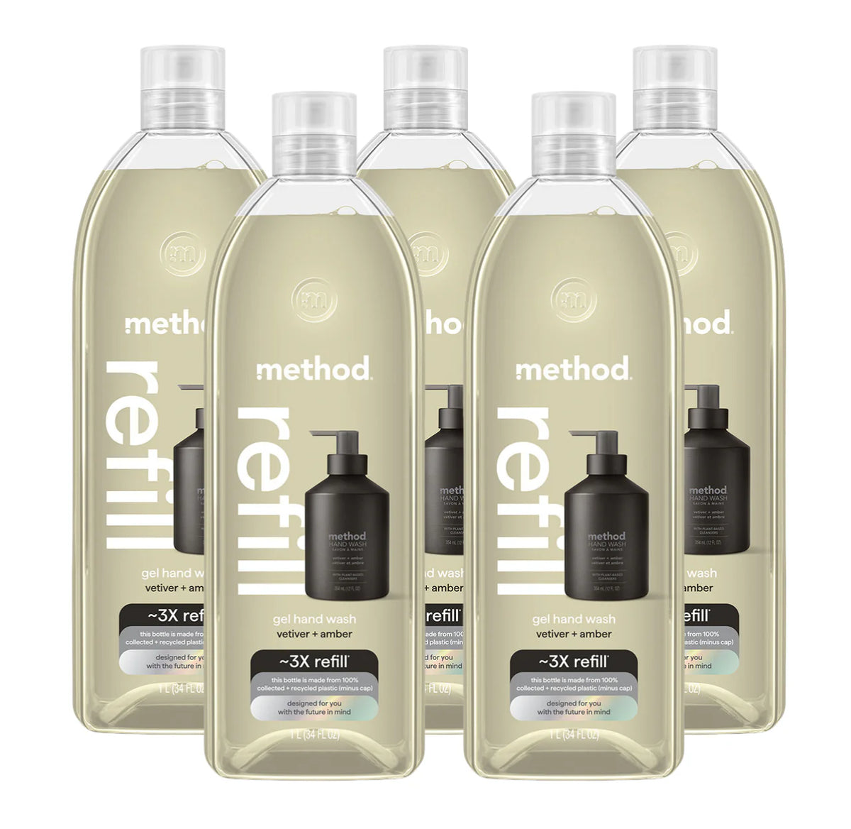vetiver + amber gel hand wash refill 5-count bundle, 170 fl oz